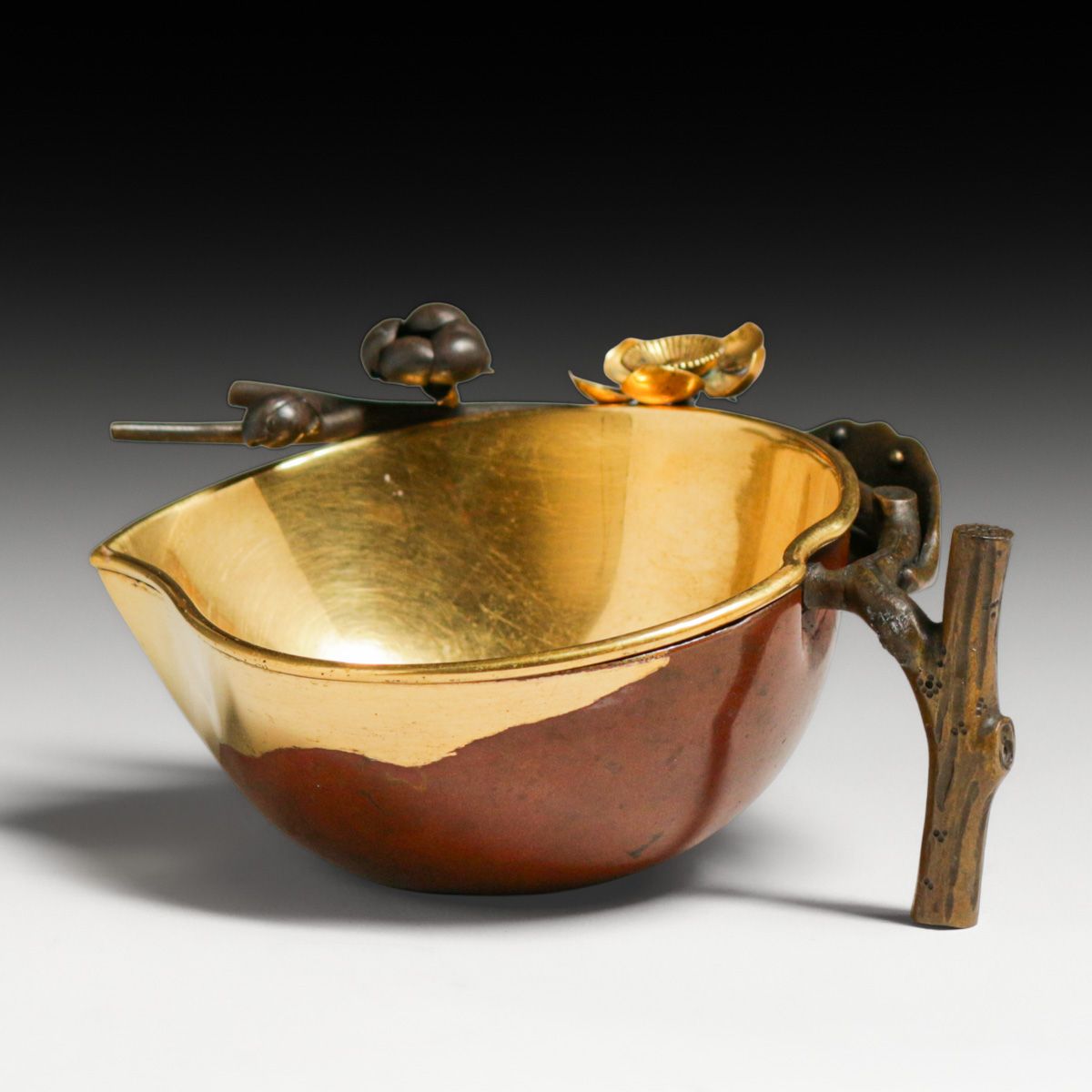 Antique Japanese Meiji Period Patinated & Gilt Bronze Bowl c1900