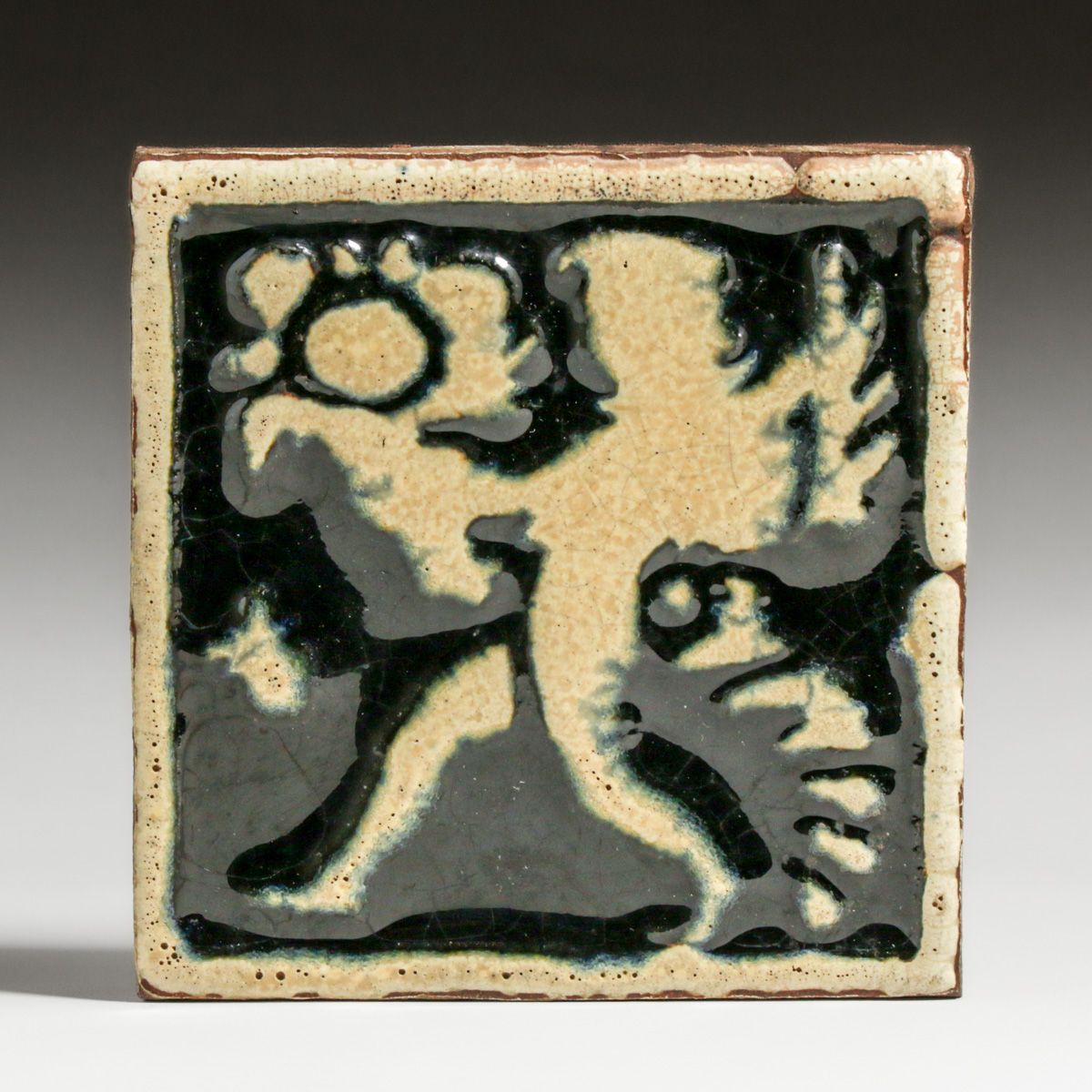 Grueby Two-Color Angel Tile c1910