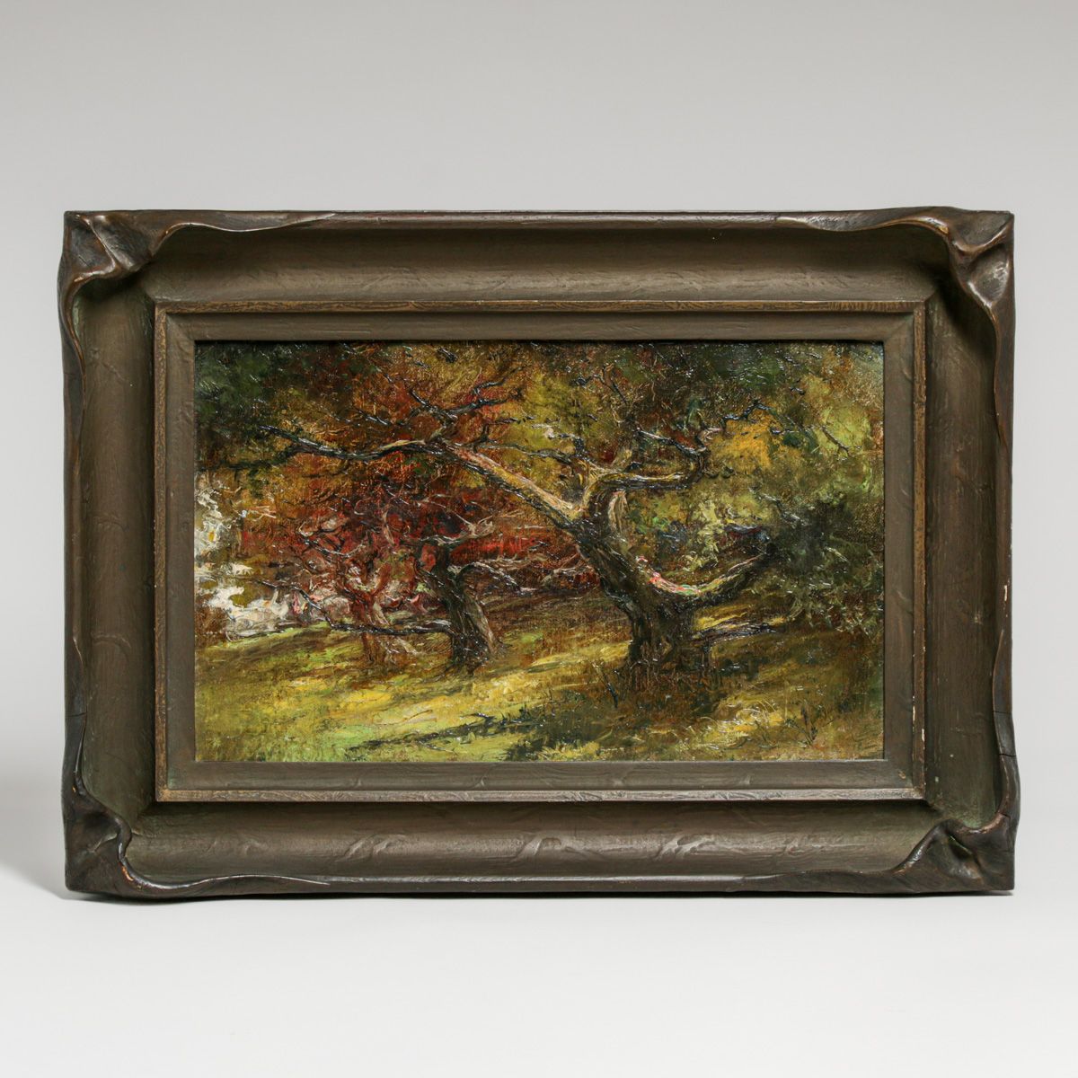 Arts & Crafts Period Painting Gnarled Oak Trees c1910