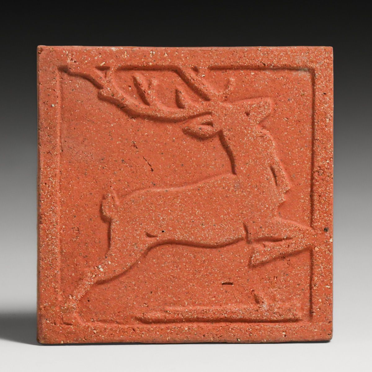 Grueby Faience Unglazed Deer Tile c1905