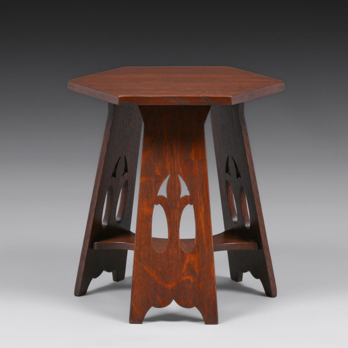 Early Stickley Brothers Cutout Hexagonal Taboret c1905