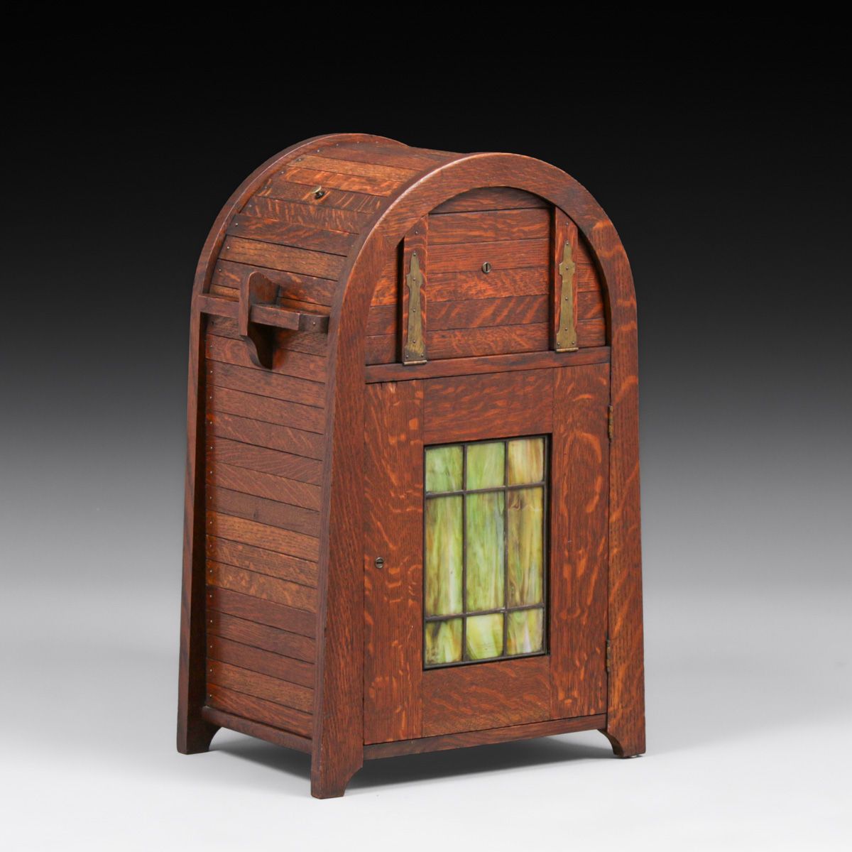 Lakeside Crafts Shop - Sheboygan, WI Oak & Green Slag Glass Cellarette c1910