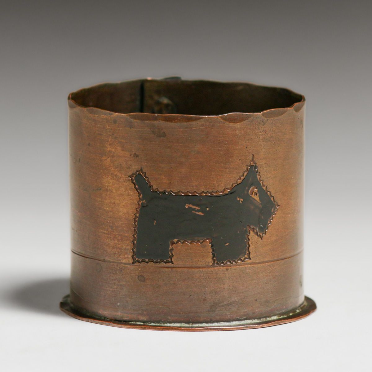 Craftsman Studios Hammered Copper "Scottish Terrier" Vase c1930s