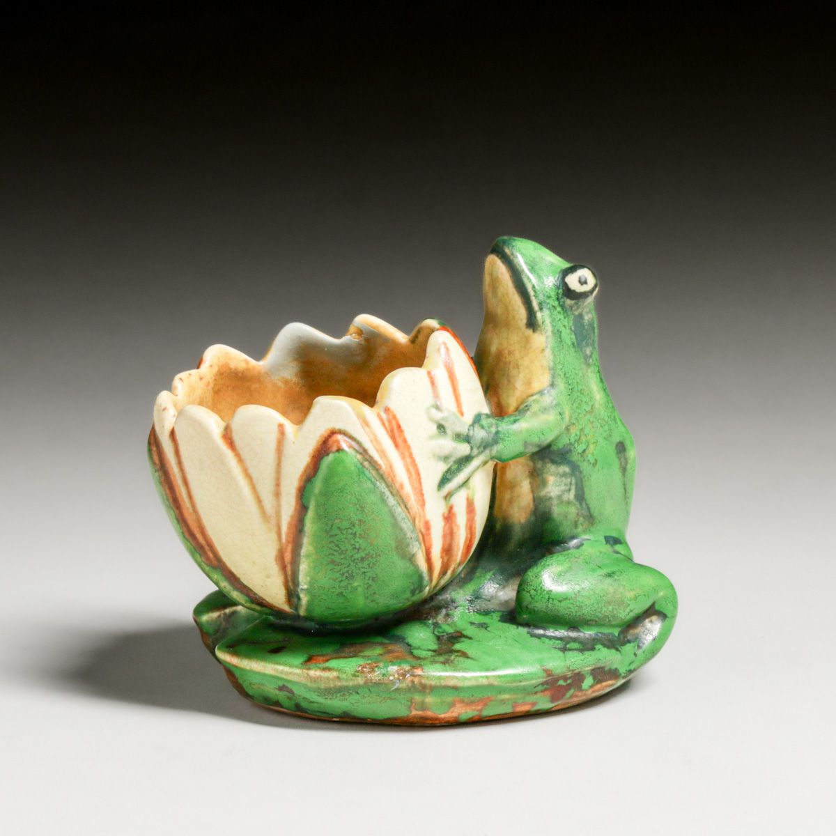 Weller Coppertone Frog & Lily Pad Candlestick c1910s