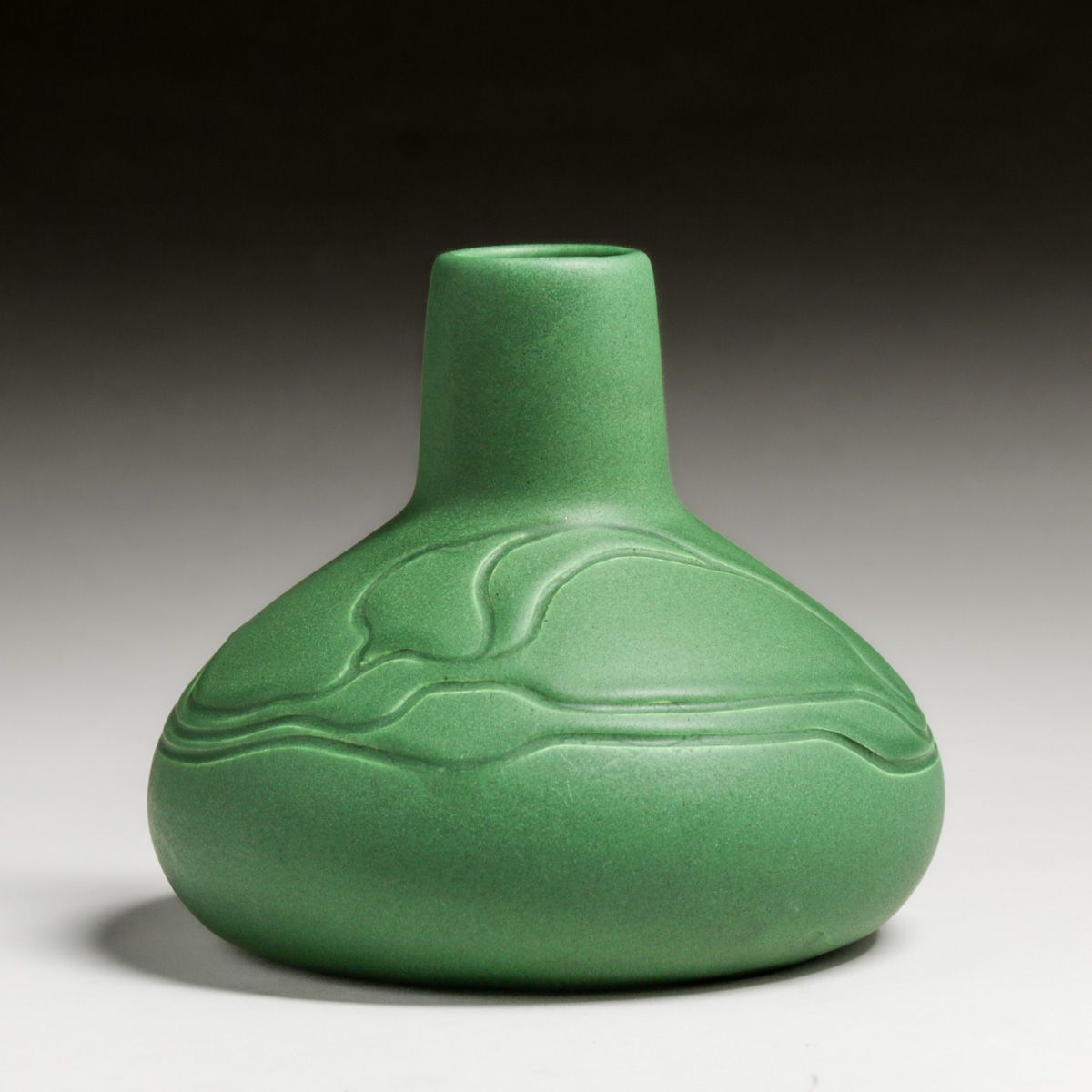 Owens Pottery Incised Matte Green Vase c1910