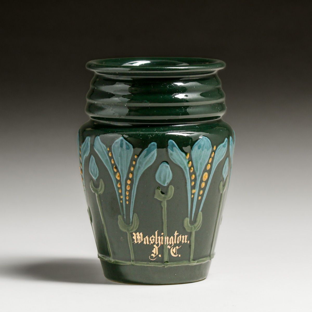 Roseville Crocus Squeeze-Bag Decorated Vase c1905