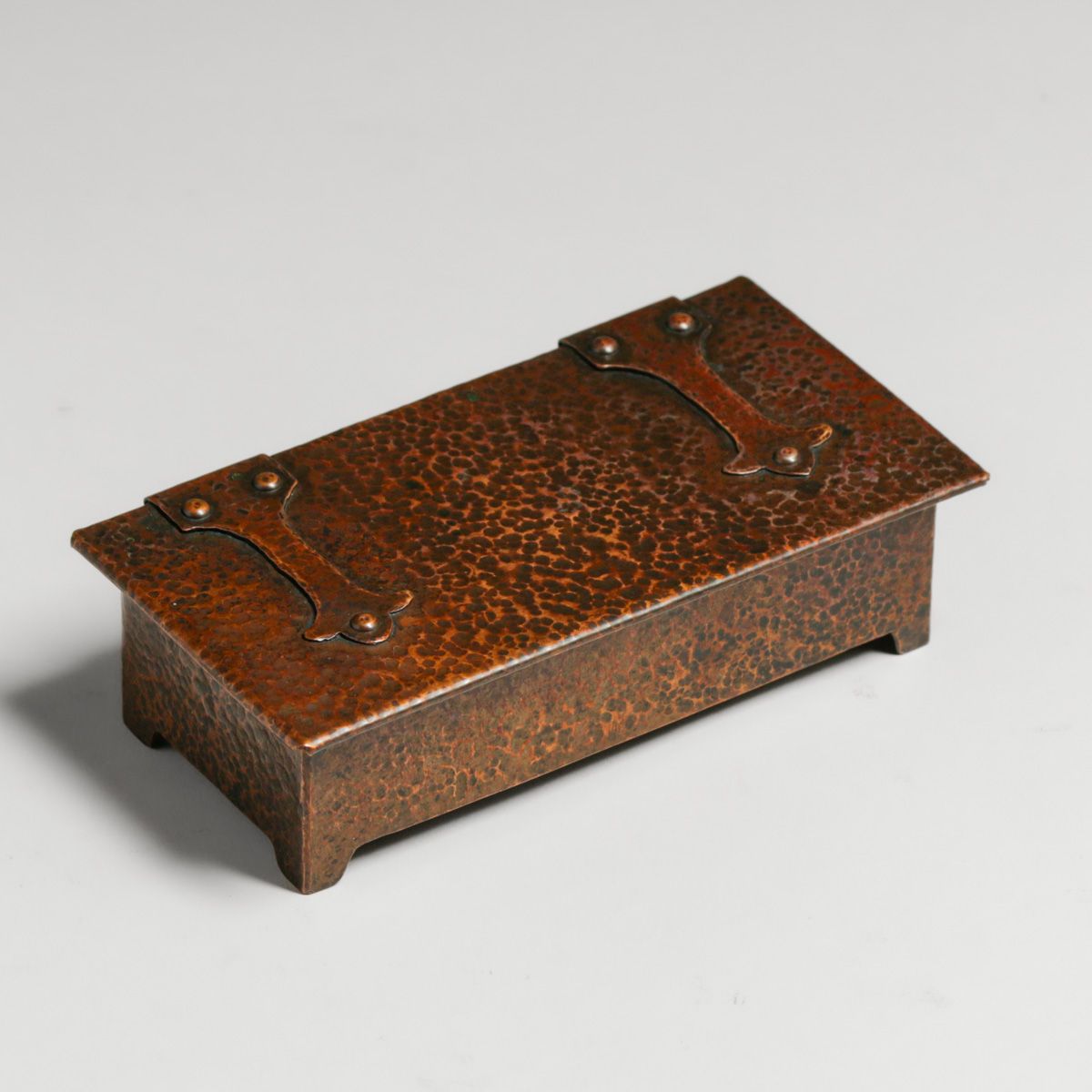 Arts & Crafts Period Hammered Copper Strap-Hinge Box c1910
