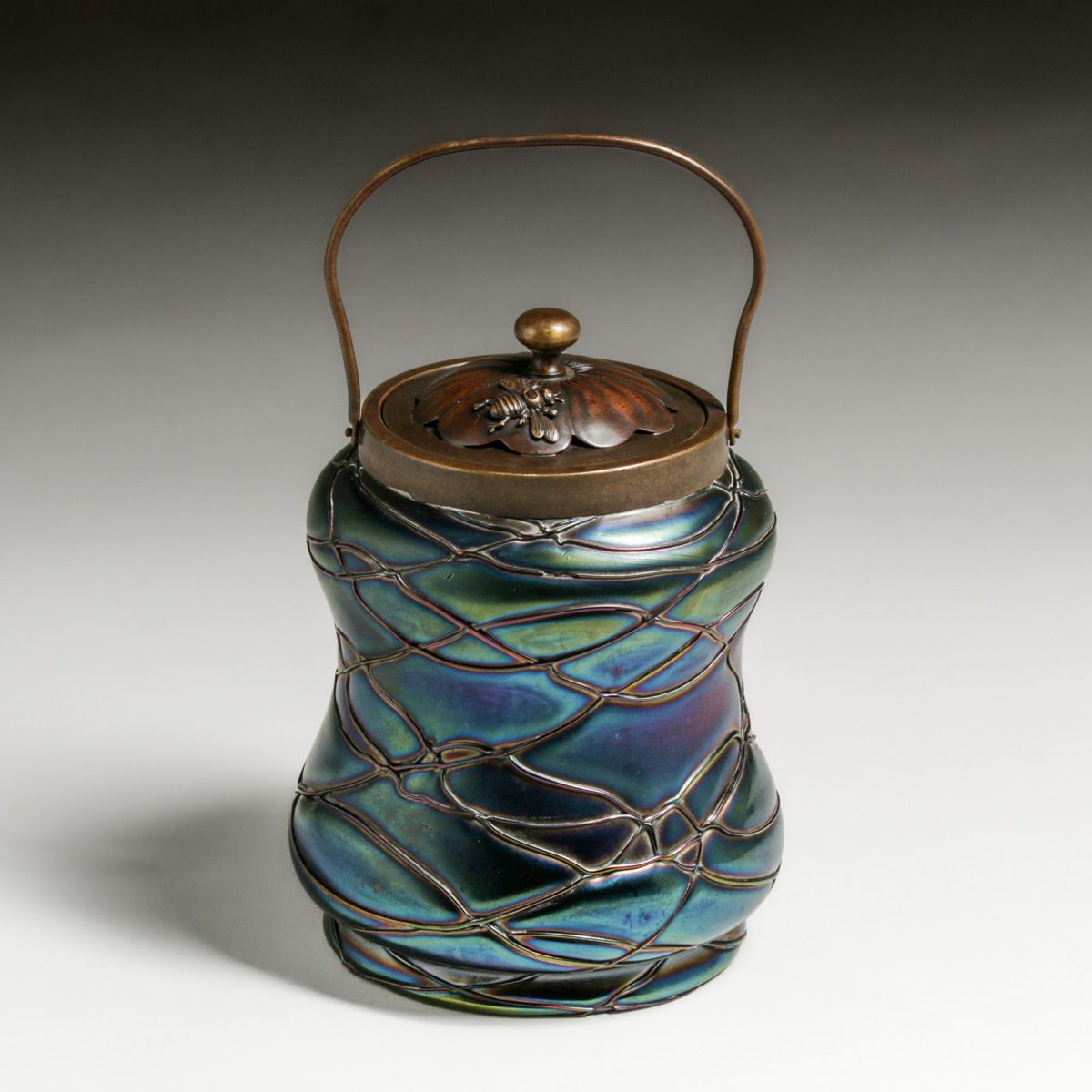 Loetz Bohemian Art Glass Biscuit Jar c1910.