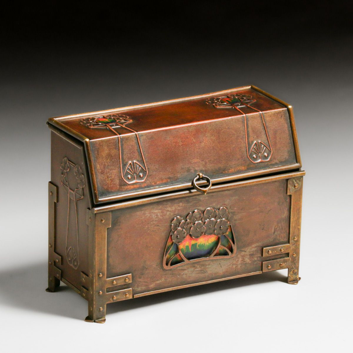 Phoebe Anna Traquair (1852-1936) Glasgow Copper, Brass & Enamel Letter Box c1905