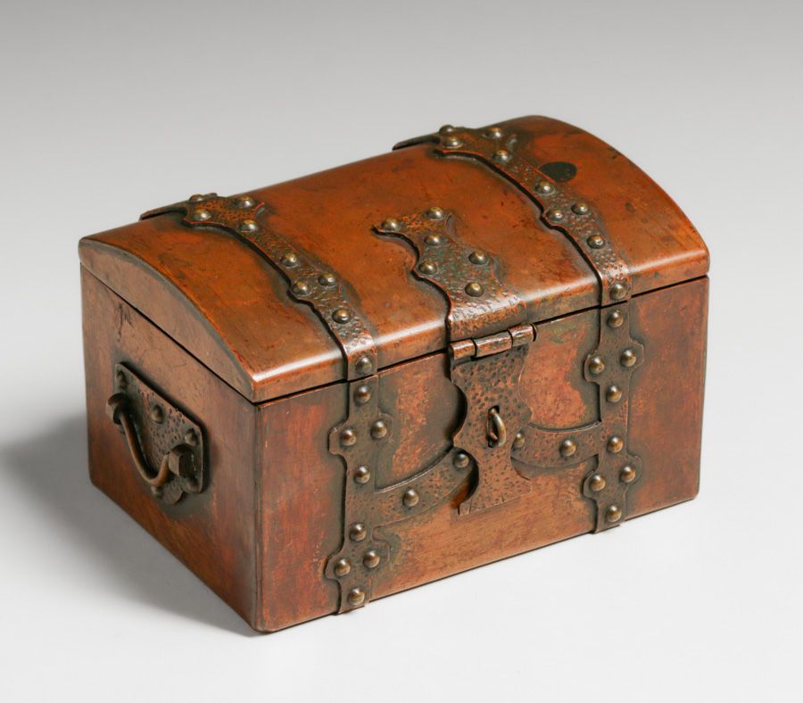 Arts & Crafts Period Hammered Copper & Brass Strap-Hinge Box c1910