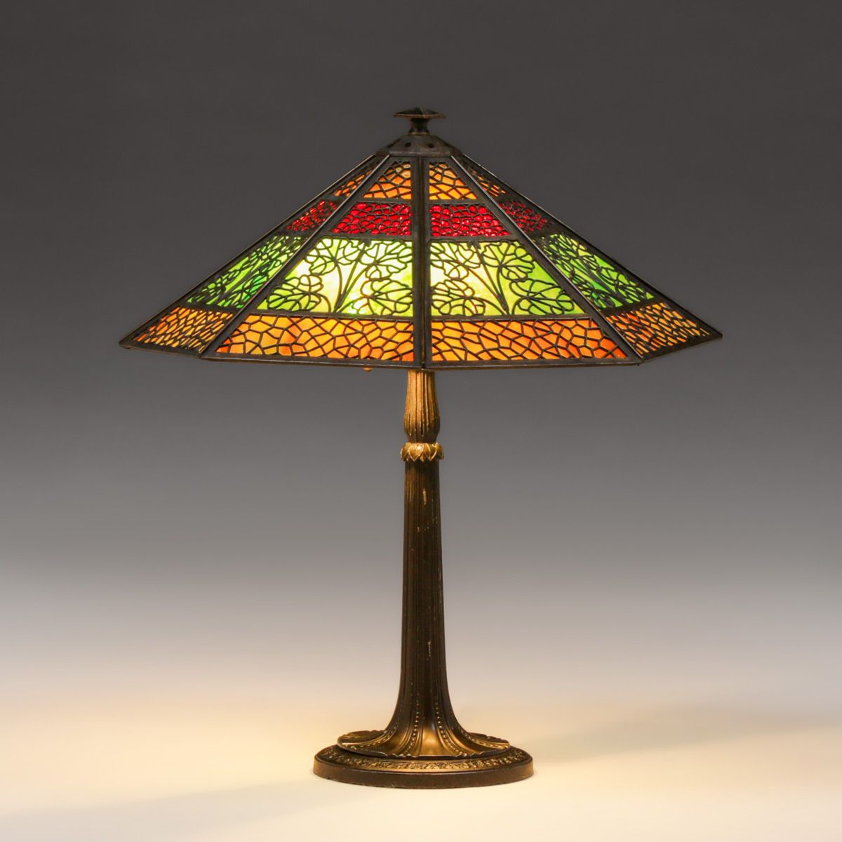 Bradley & Hubbard Floral Overlay Slag Glass Lamp c1920