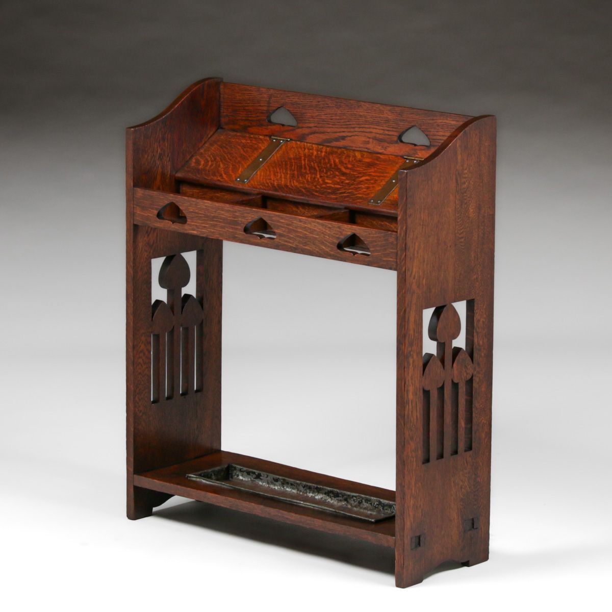 English Arts & Crafts Oak Cutout Umbrella Stand c1900