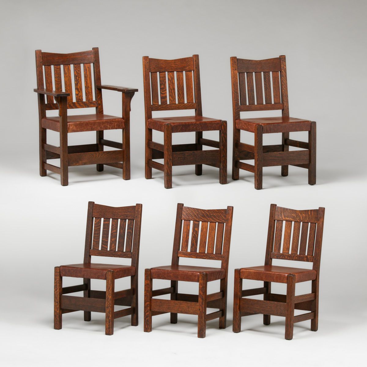 Gustav Stickley Set of 6 V-Back Dining Chairs c1910