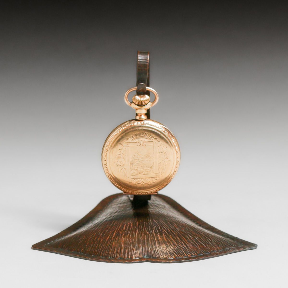 Fred Brosi - Ye Olde Copper Shoppe - San Francisco Hammered Copper Pocket Watch Stand c1915