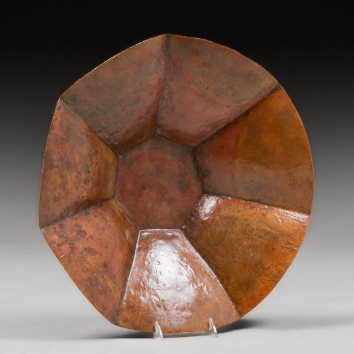 Large Dirk van Erp Hammered Copper Seven-Sided Fruit Bowl c1915-1925