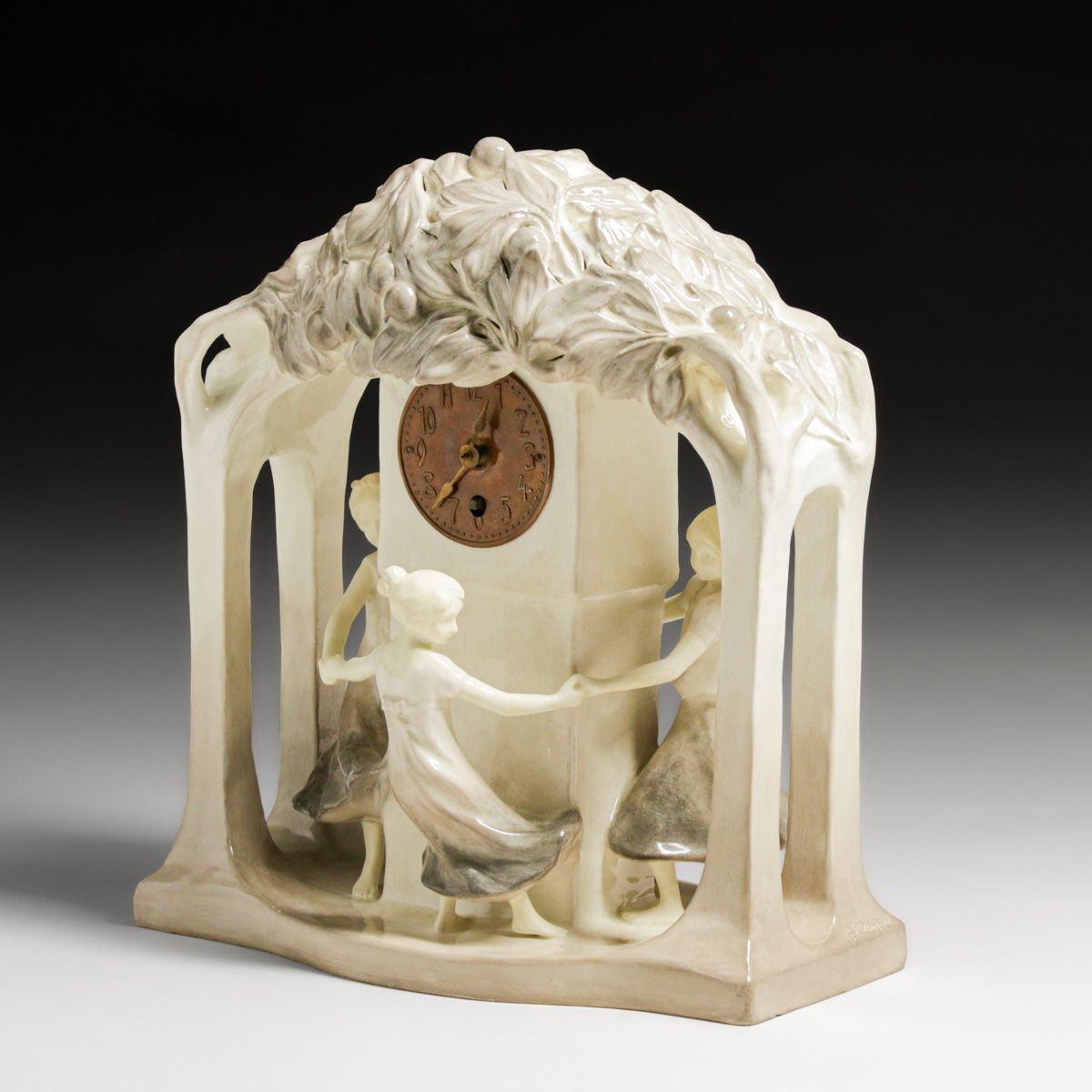 Rudolf Podany (Austrian, 1876–1963) Art Nouveau Porcleain Figural Mantle Clock c1900