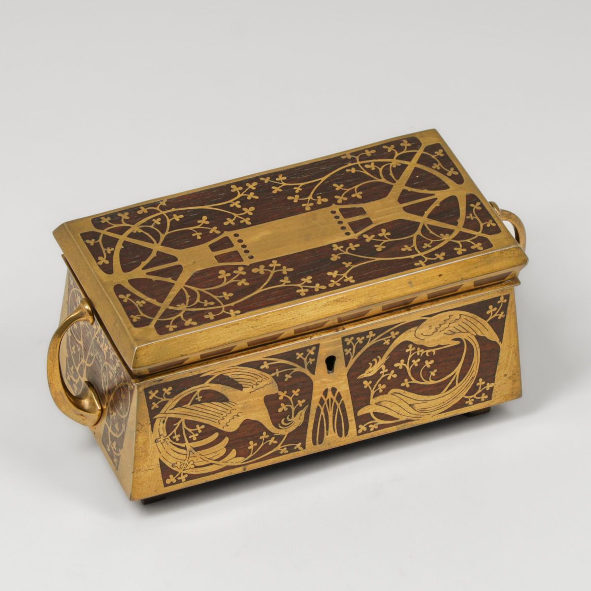 Erhard & Sohne – German Arts & Crafts Mahogany & Brass Jewelry Box c1905