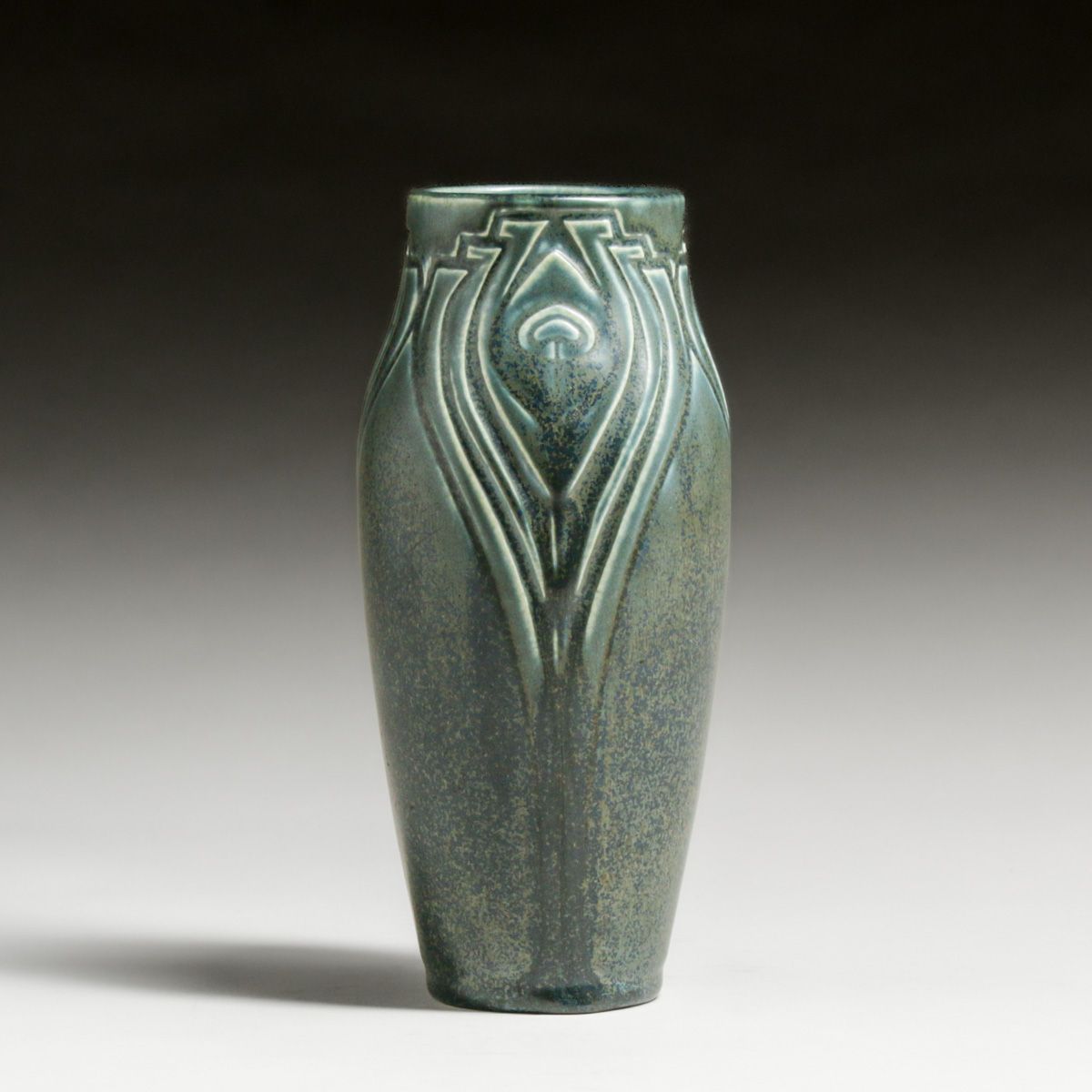 Rookwood Pottery #2121 Matte Blue Peacock Feather Vase 1930