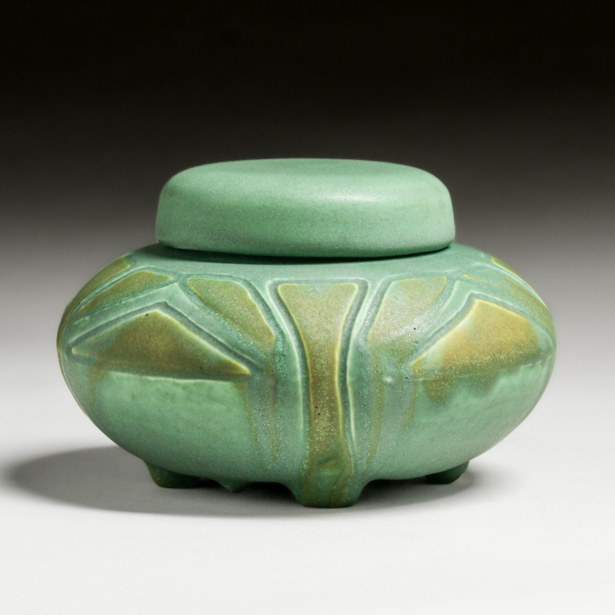 Rookwood Pottery Hand-Carved Covered Matte Green Covered Vase c1910