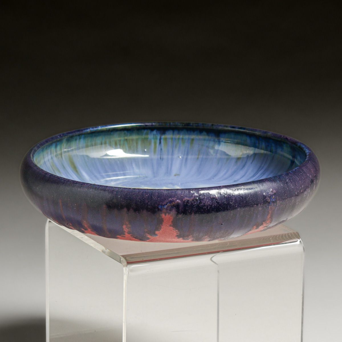 Fulper Pottery Pink, Blue & Ivory Flambe Bowl c1910s