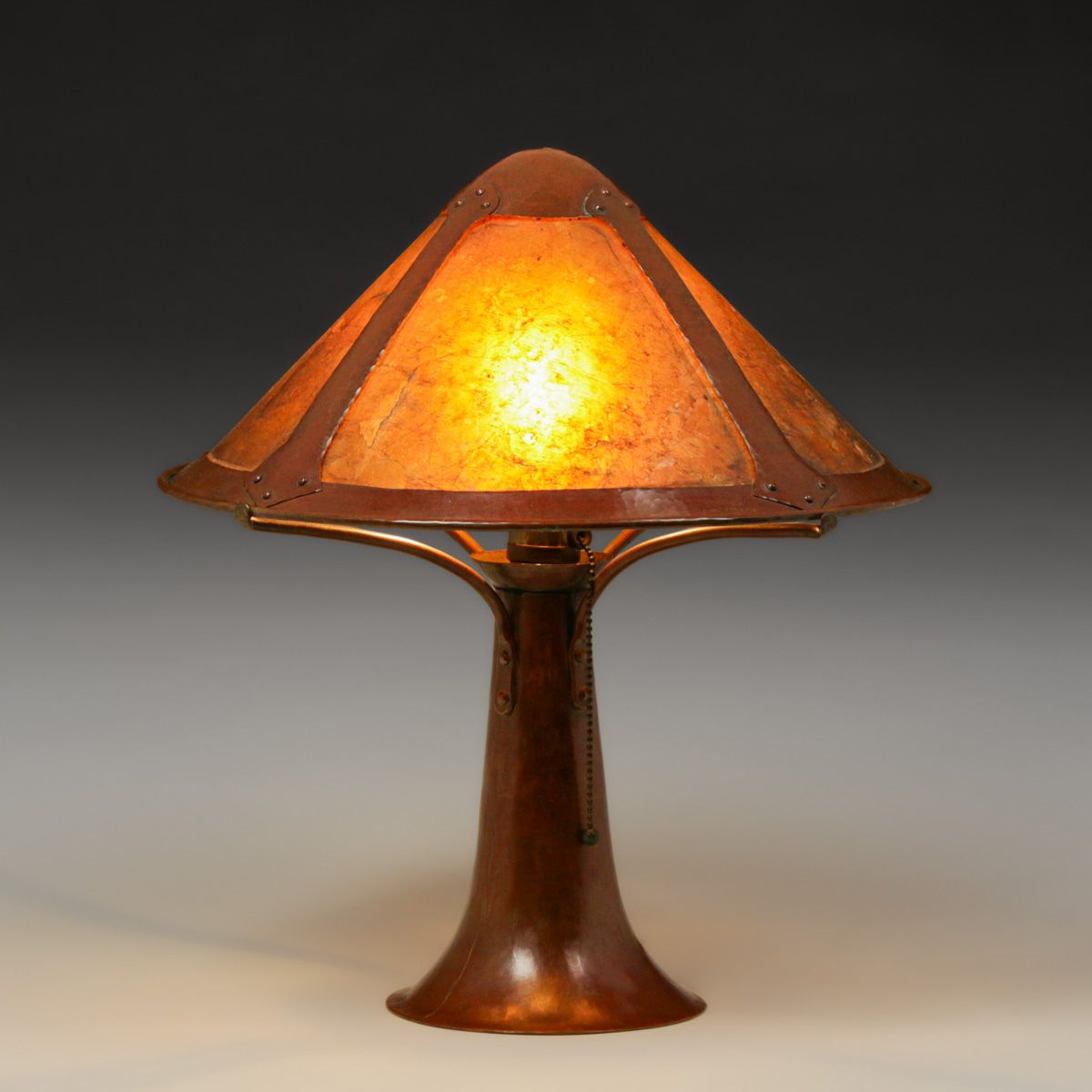 Early Dirk van Erp Hammered Copper & Mica Lamp c1911-1912
