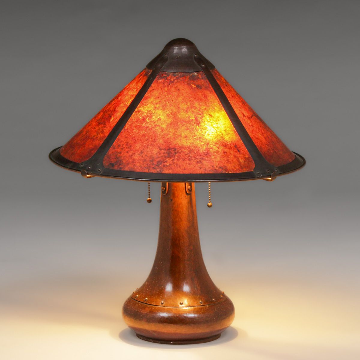 Dirk van Erp Hammered Copper & Mica Rivetbase Lamp c1913-1914