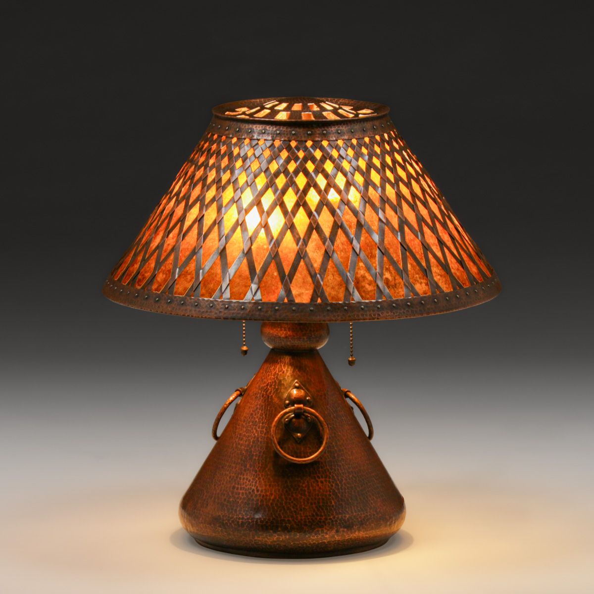 Rare Stickley Brothers Hammered Copper & Mica Lamp c1910