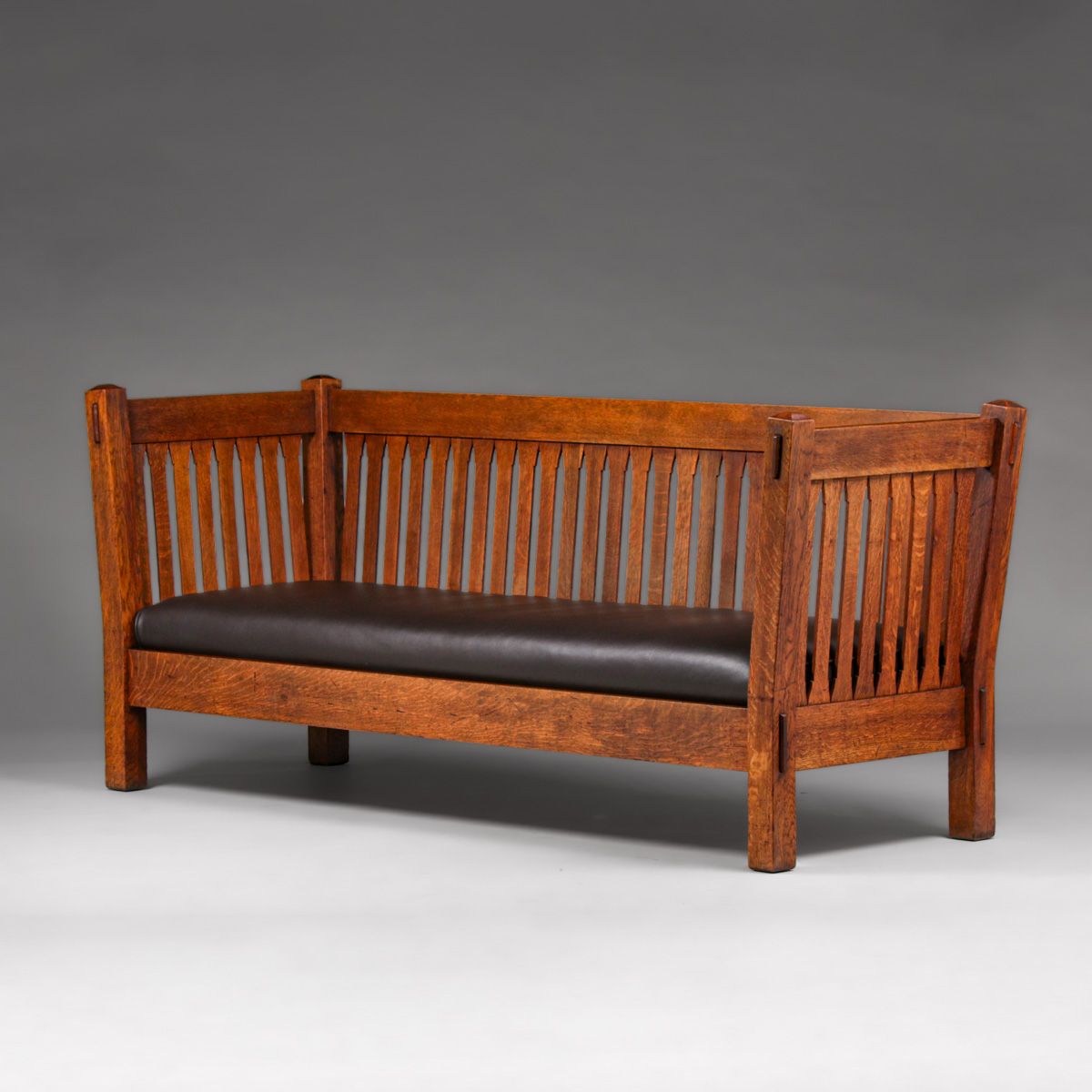 Stickley Brothers #3865 Gothic Slatted Evenarm Settle c1905