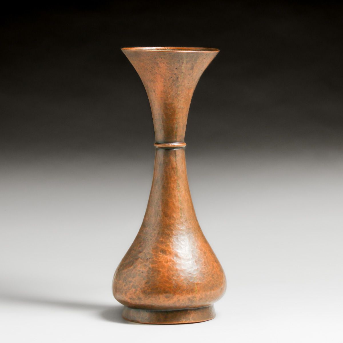 Tall Stickley Brothers #2 Hammered Copper 16.5"h Flared Vase c1910