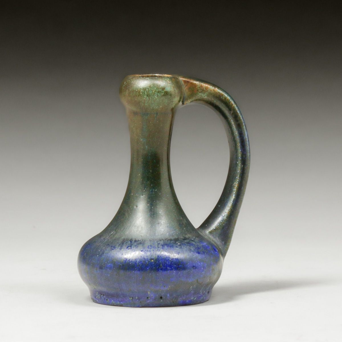 Fulper Pottery One-Handled Cobalt Blue & Green Candlestick c1910s