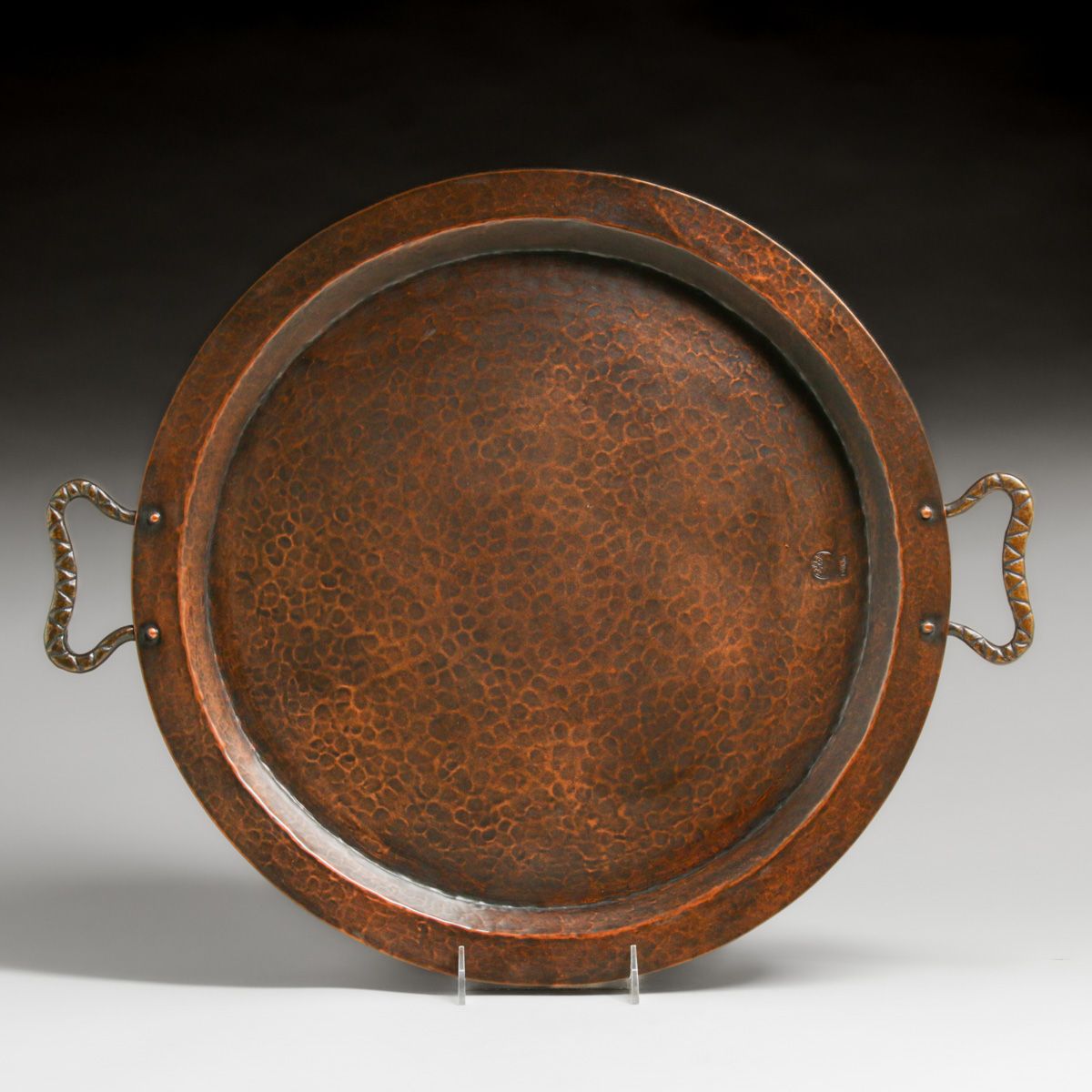 Russian Arts & Crafts Hammered Copper & Brass Two-Handled Tray c1910