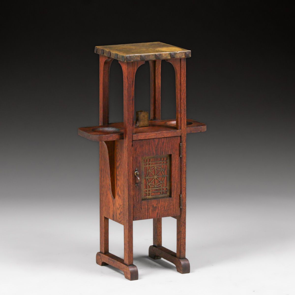 Grand Rapids Oak & Brass Top Smoker's Stand c1910