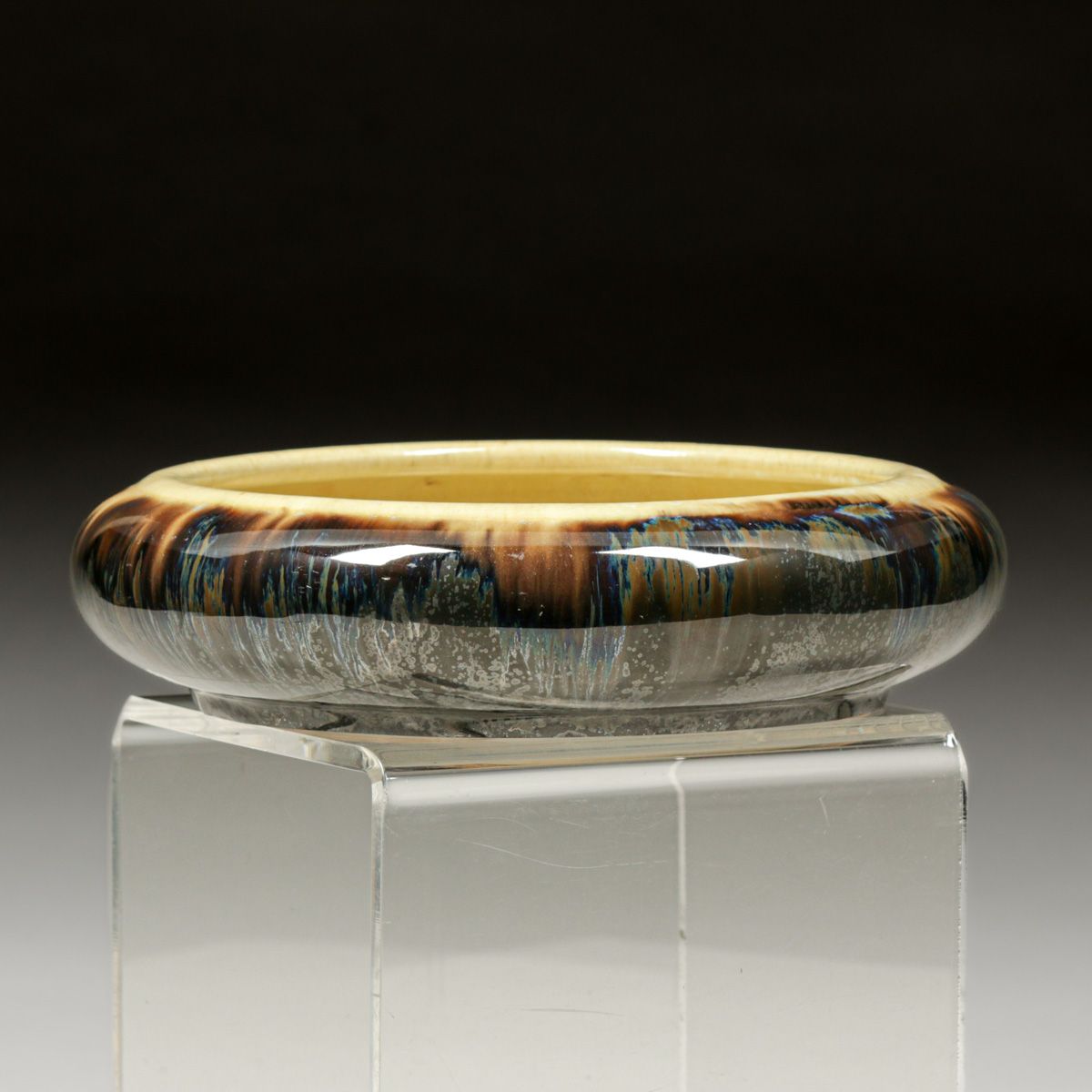 Fulper Pottery Mirror Black & Ivory Flambe Bowl c1917-19120