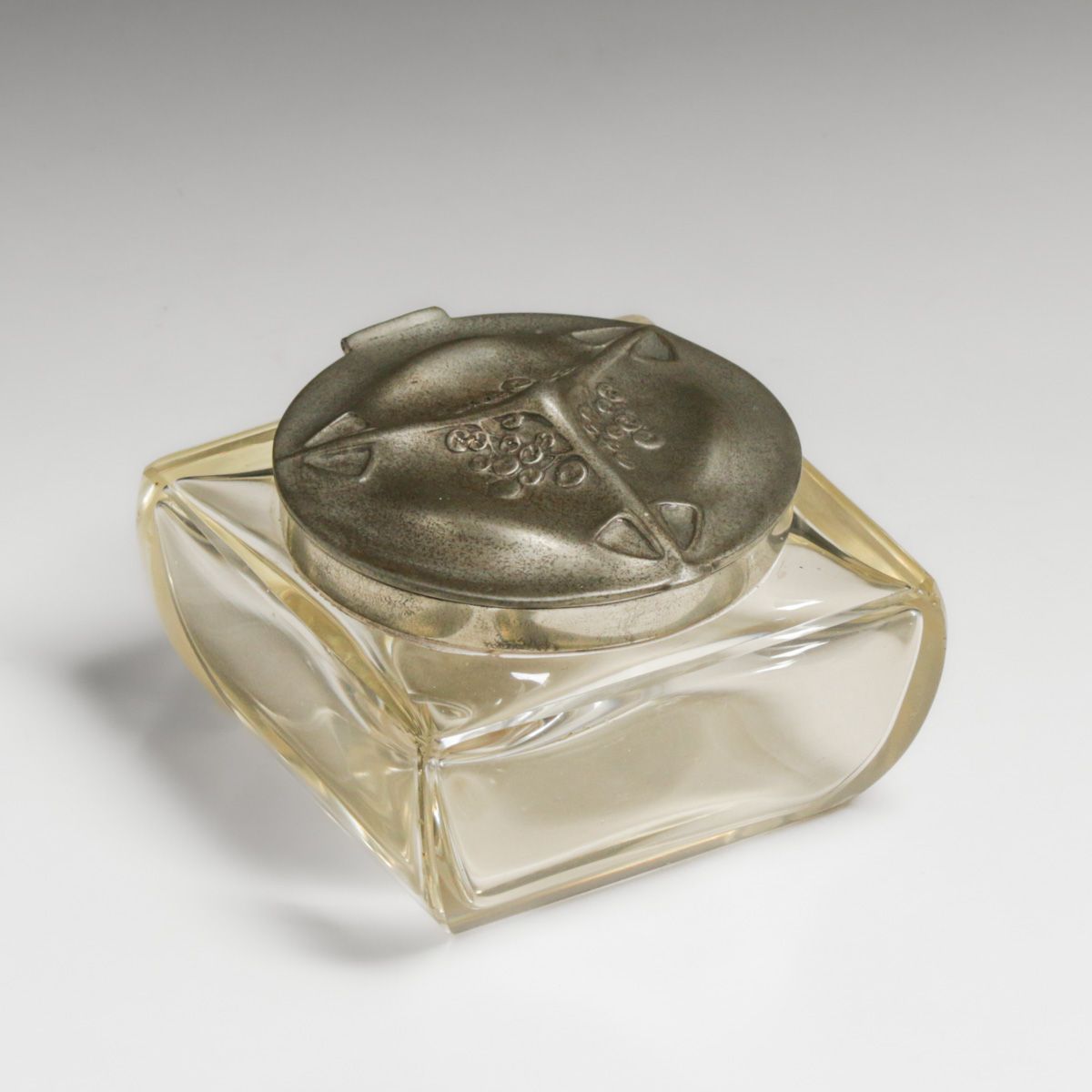 William Hutton & Sons Ltd - Sheffield, England Art Nouveau Pewter & Glass Inkwell c1900s