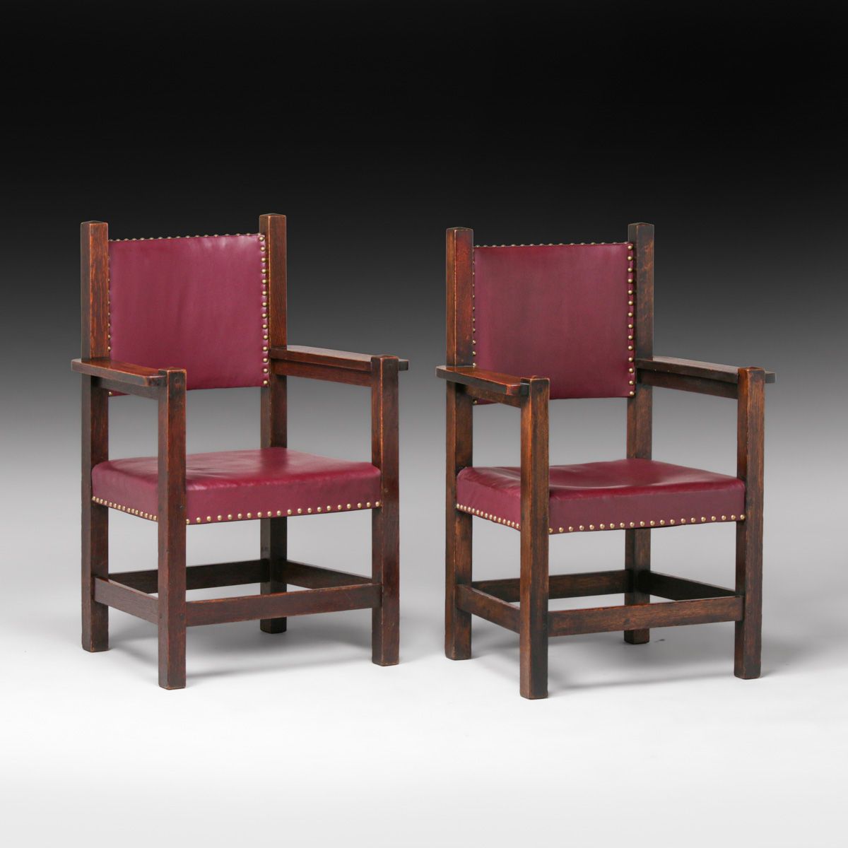 Pair Early L&JG Stickley Onondaga #794 Oak Armchairs c1902-1904