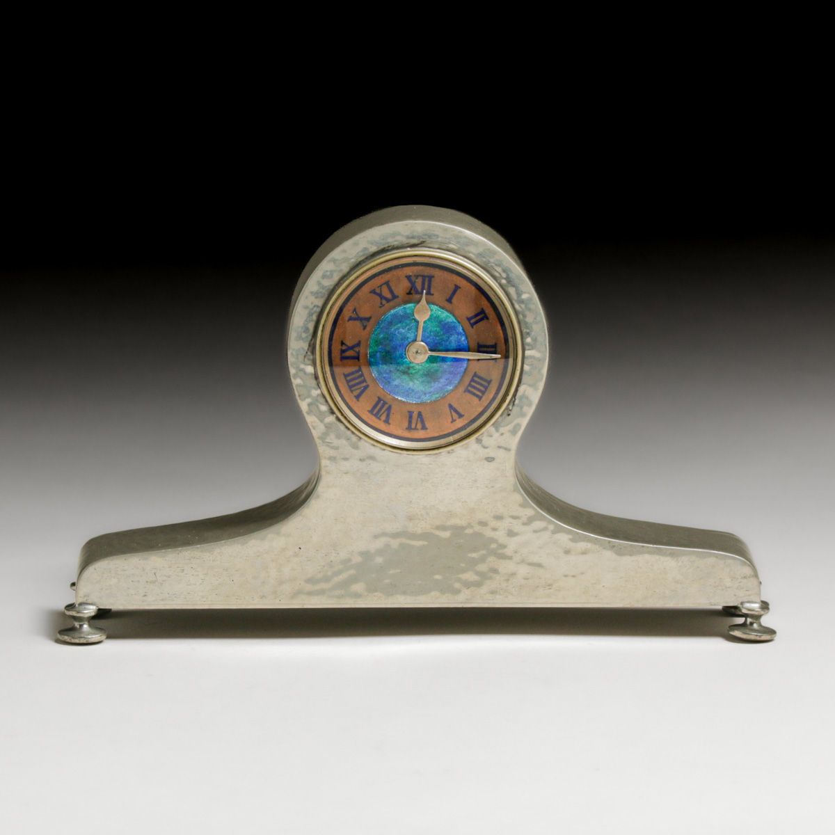 Liberty & Co #01294 Tudric Hammered Pewter & Enamel Clock c1900s