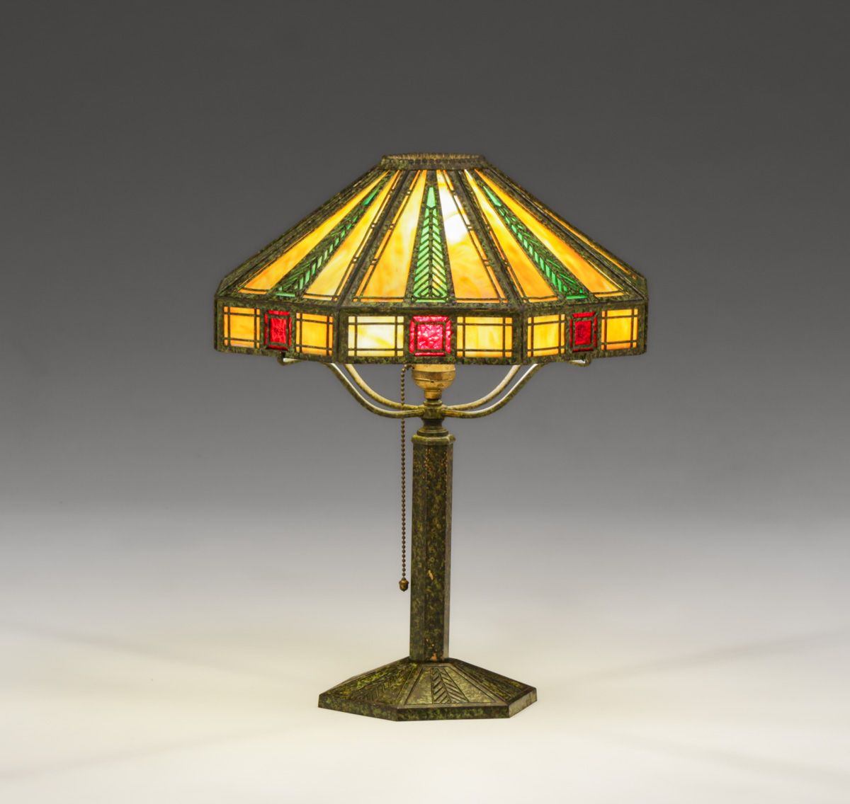 Bradley & Hubbard #216 Prairie School Overlay Slag Glass Lamp c1910