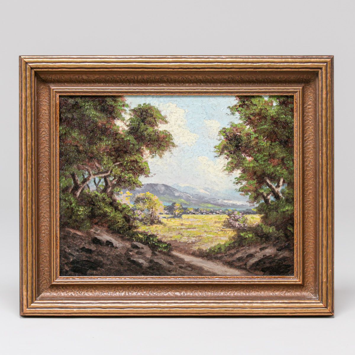Northern California Oak Trees & Rolling Hills Painting c1910