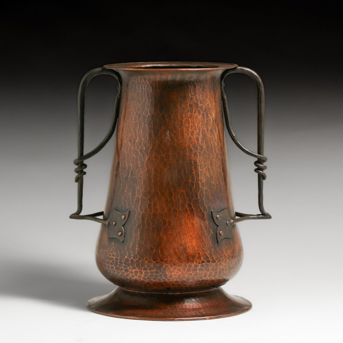 Gustav Stickley #294 Hammered Copper Twisted Two-Handled Vase c1903