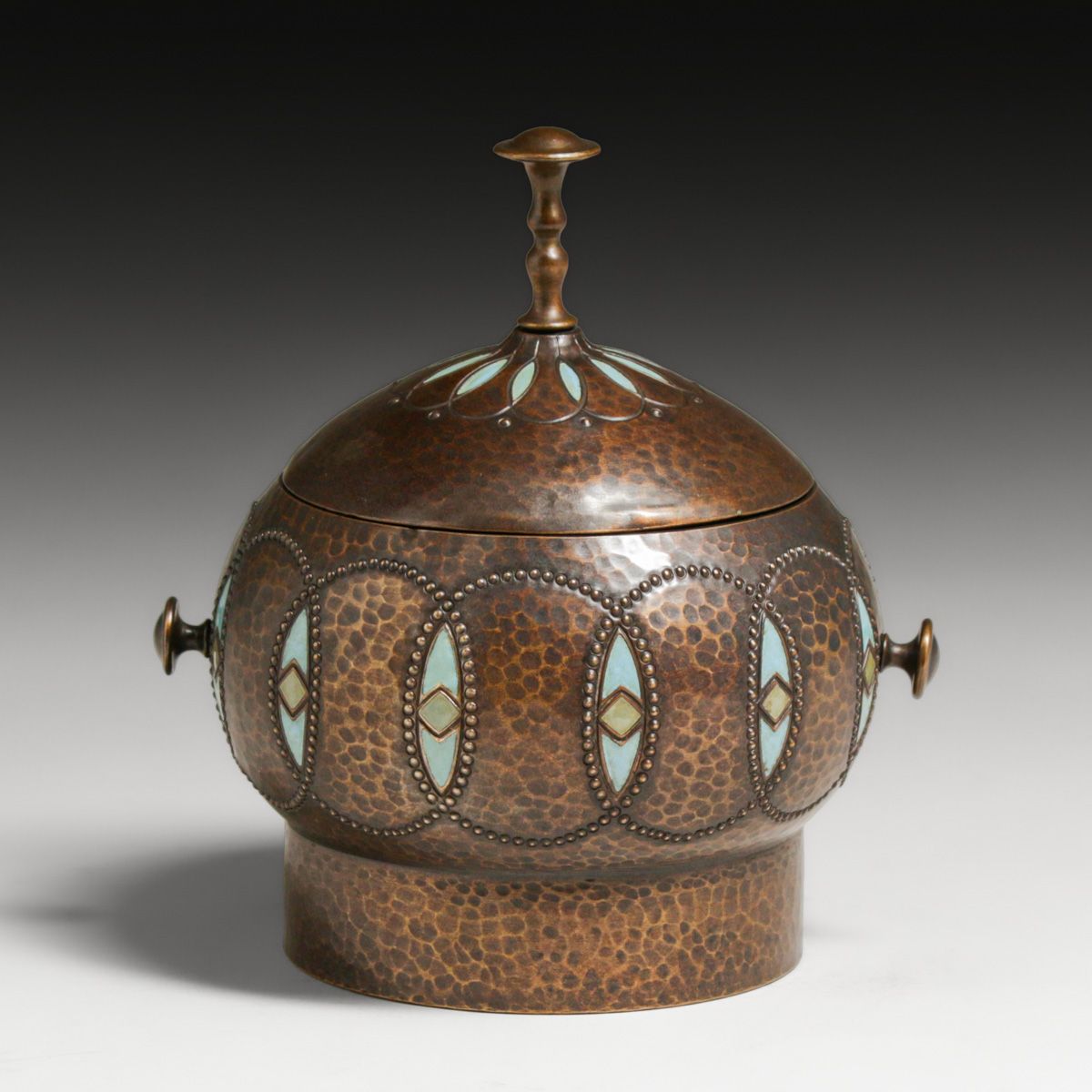 German Secessionist Hammered Copper & Enameled Tureen c1905