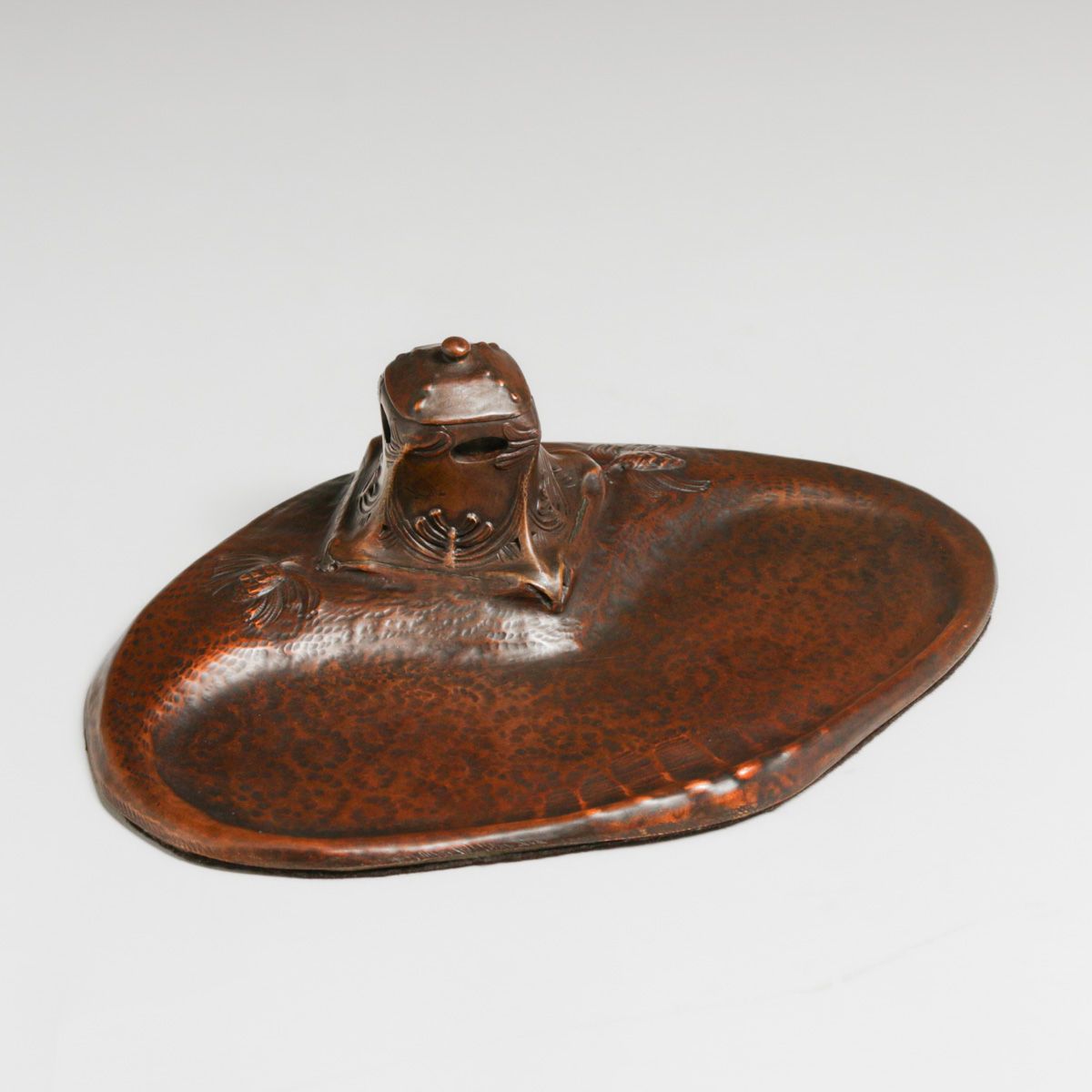 German Art Nouveau Hammered Copper Inkwell - Pen Tray c1905