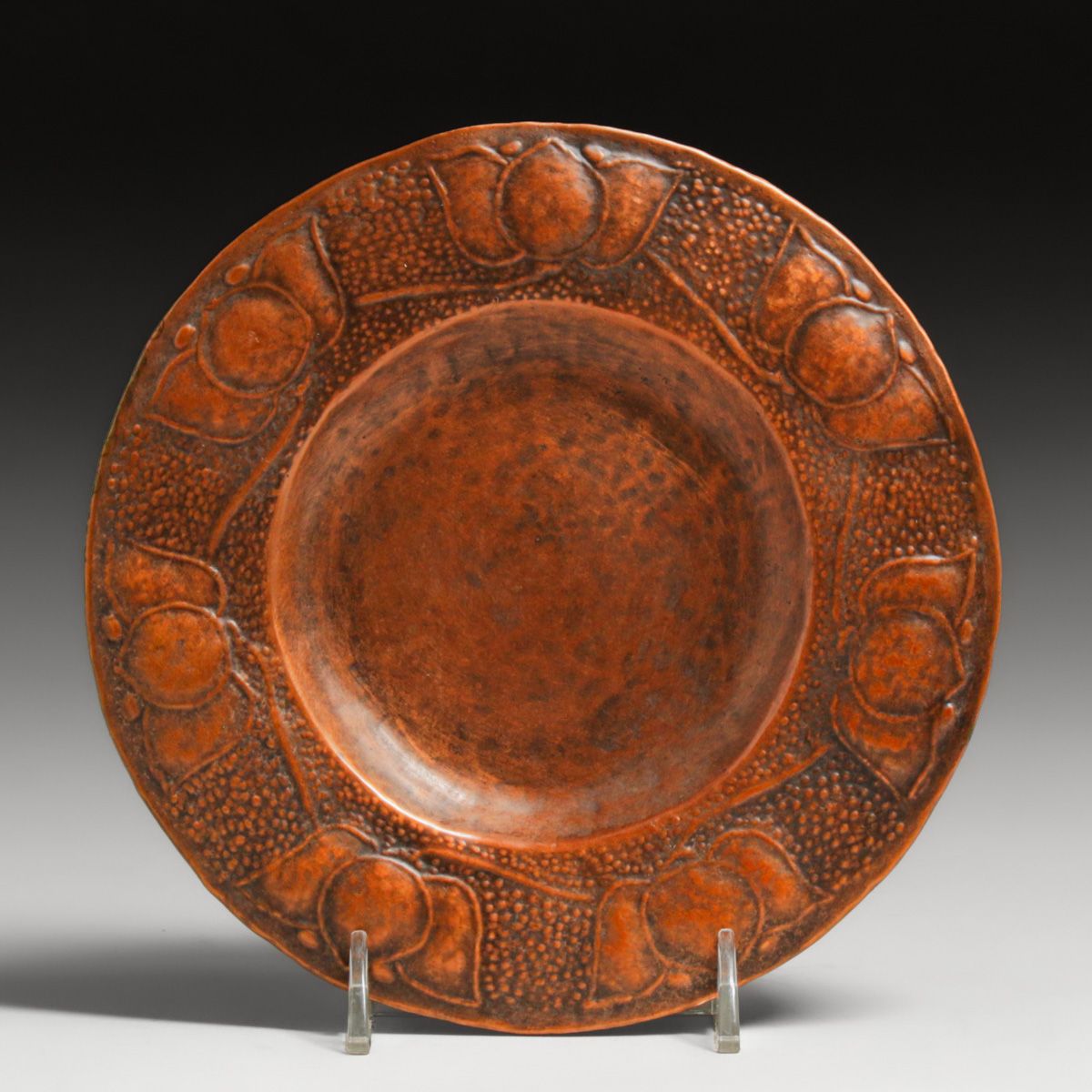 Boston Arts & Crafts Hammered Copper Seed-Pod Repousse Tray c1905