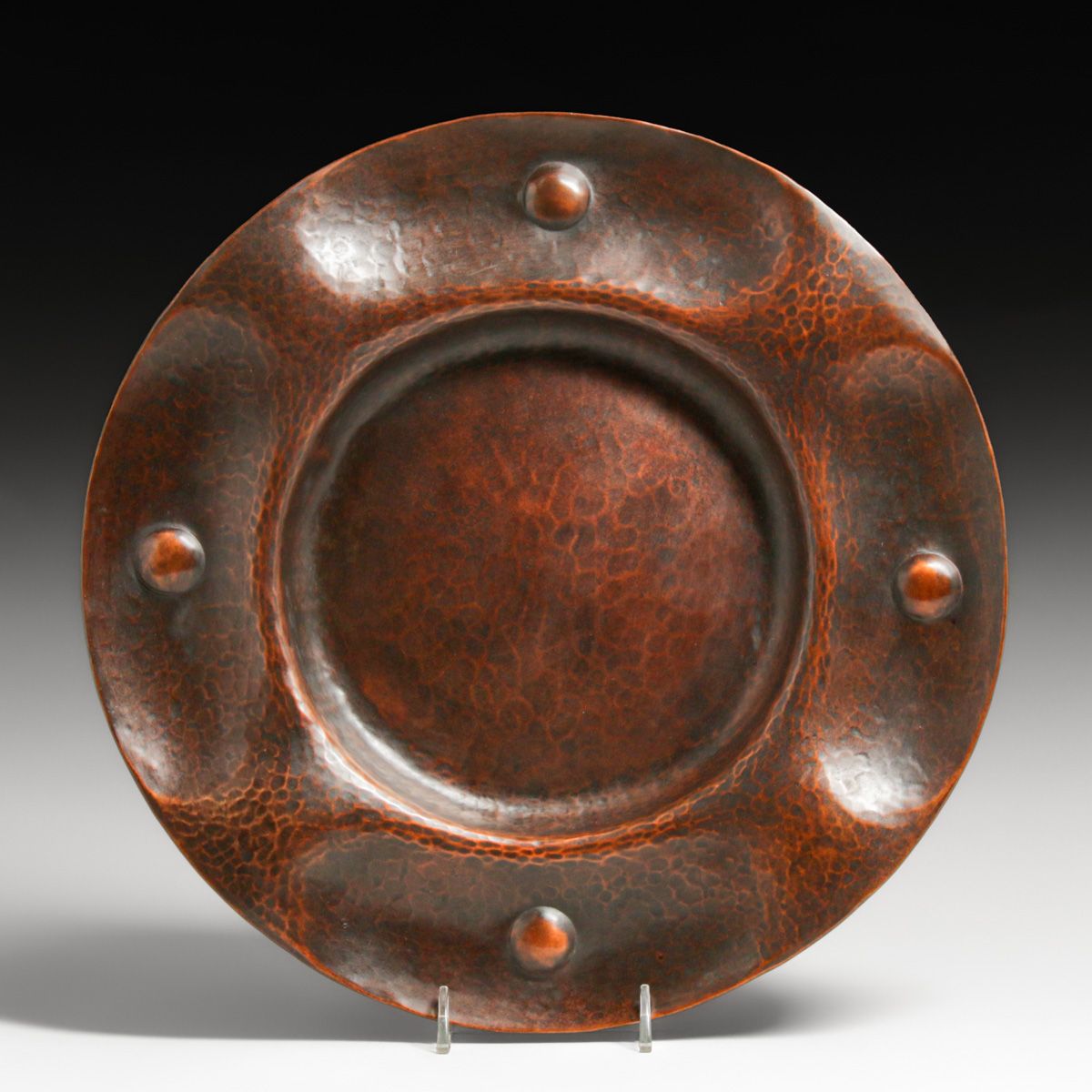 Large Gustav Stickley Hammered Copper Round Tray c1910