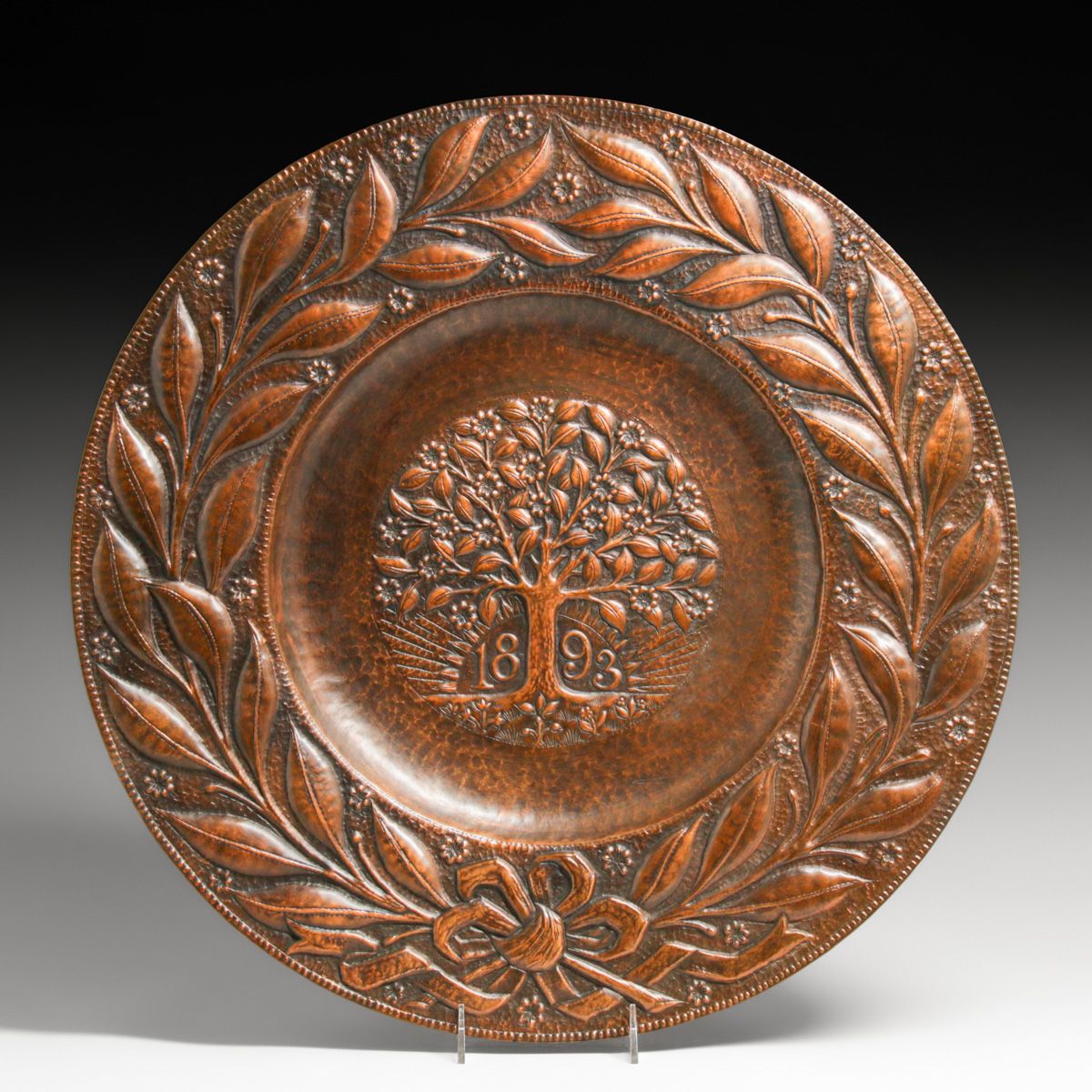 John Pearson - England Repousse Hammered Copper Tree-of-Life Charger 1893