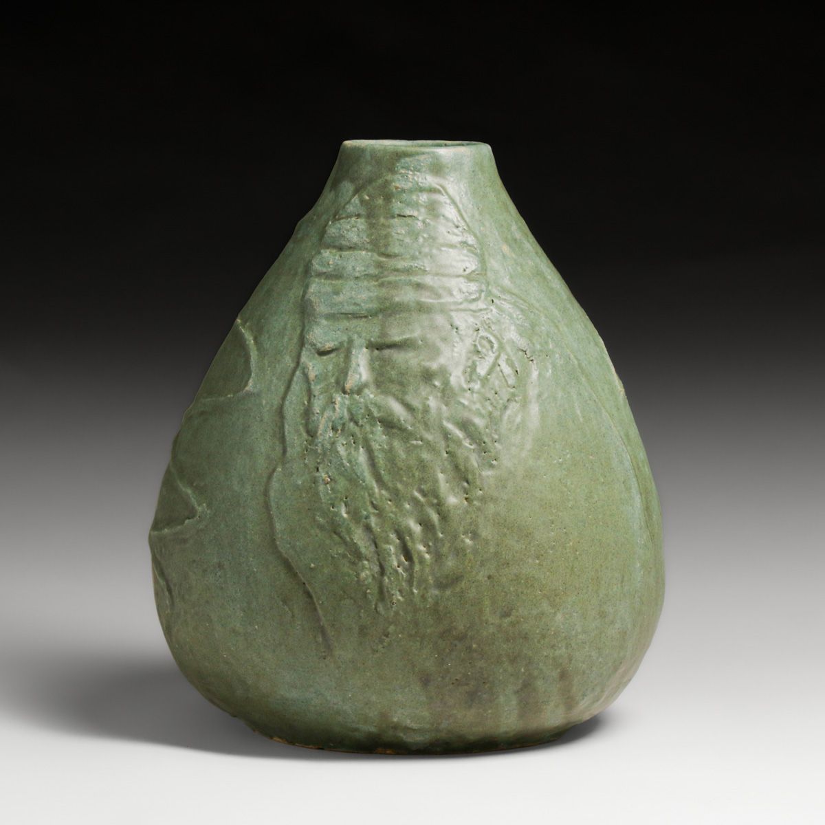 Unique Arts & Crafts Period "Green Man" & Sphinx Hand-Carved Studio Vase c1910