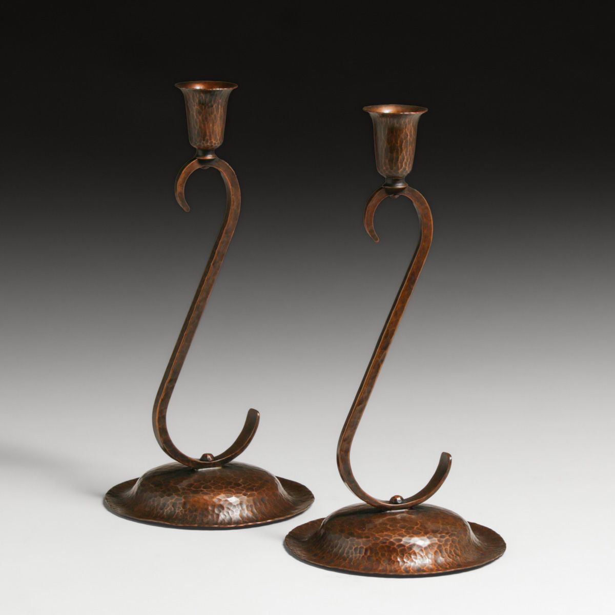 Avon Coppersmith - Arthur Cole Hammered Copper Pair Candlesticks c1930s