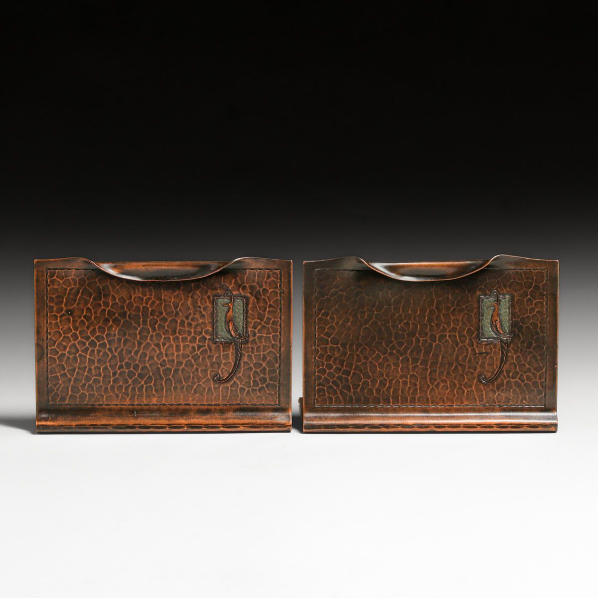 Roycroft Hammered Copper Bird-of-Paradise Bookends c1915