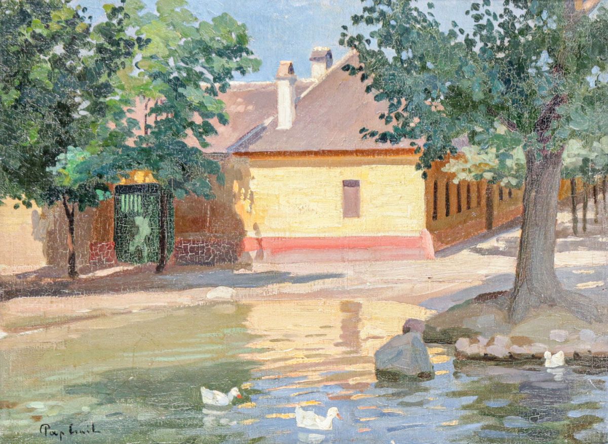 Emil Pap (1884 - 1949) Hungarian Painting Swans c1910