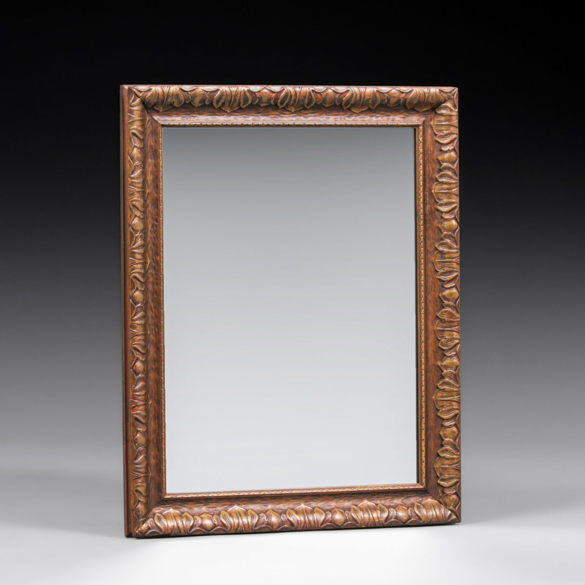 Arts & Crafts Gesso Framed Mirror with Stylized Leaf Border c1910