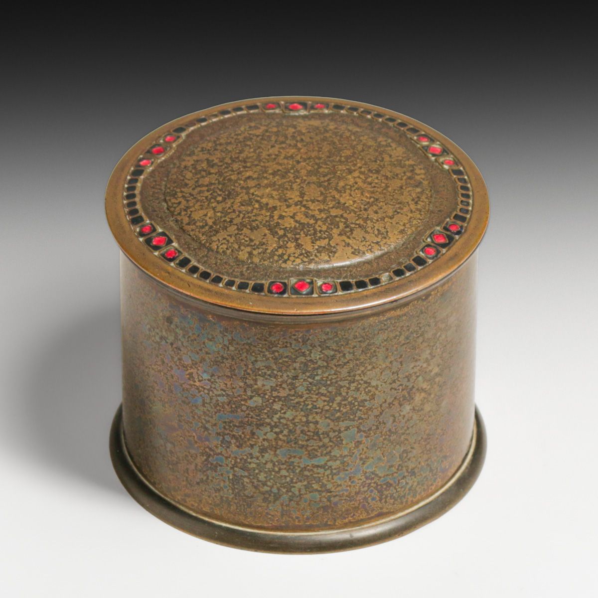 Tiffany Furnaces Bronze & Enamel Covered Box c1920s